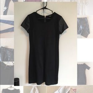 Black dress with leather cap sleeves